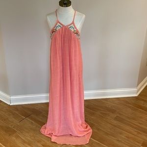 Flying Tomato peach and cream embroidered bohemian maxi dress/ cover…